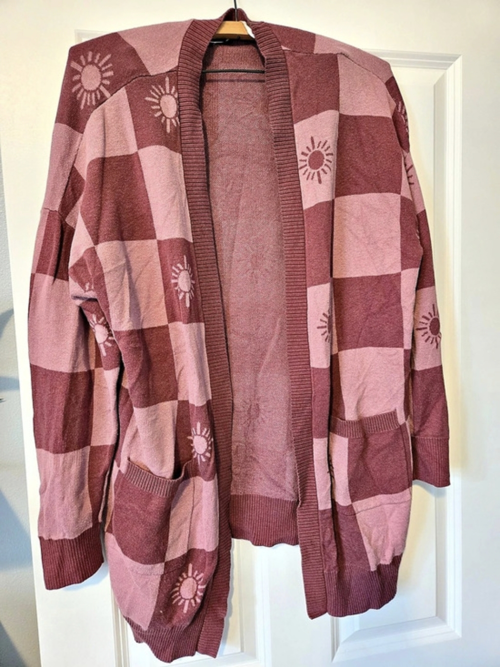 Torrid Checkerboard Sun Motif Open Cardigan Pink & Purple Size 1